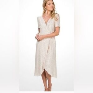 Everly Cream‎ Polka Dot Midi Cap Sleeve Tie Wrap Dress - Small
